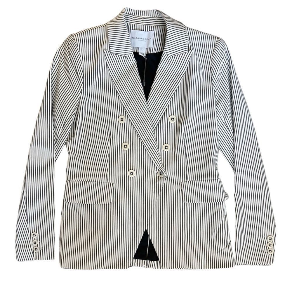New Carolina Belle Neutral Pinstripe Blazer Jacket Academia Seersucker- Small